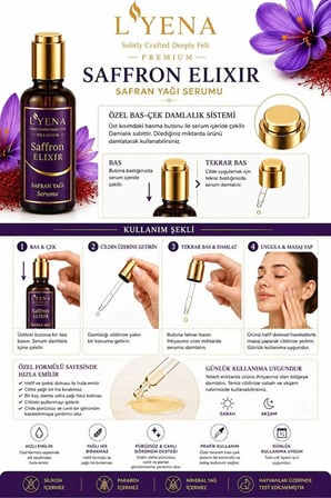 LYENA Premium Saffron Elixir Safran Yağı Cilt Bakım Serumu 50 ml – Canlı ve Parlak Görünüm Destekleyici Serum