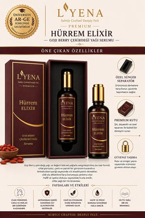 LYENA Premium Hürrem Elixir Goji Berry Yağı Yüz Bakım Serumu 50 ml – Hızlı Emilim Yağlı His Bırakmayan Serum