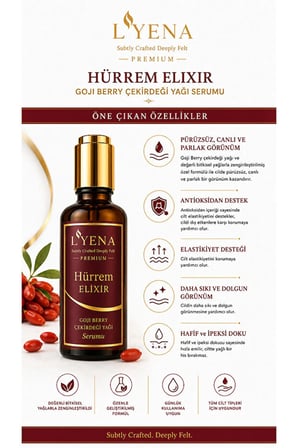 LYENA Premium Hürrem Elixir Goji Berry Yağı Yüz Bakım Serumu 50 ml – Hızlı Emilim Yağlı His Bırakmayan Serum