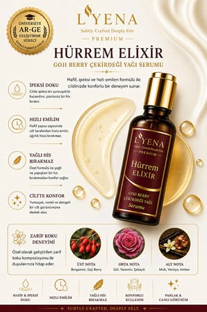 LYENA Premium Hürrem Elixir Goji Berry Yağı Yüz Bakım Serumu 50 ml – Hızlı Emilim Yağlı His Bırakmayan Serum