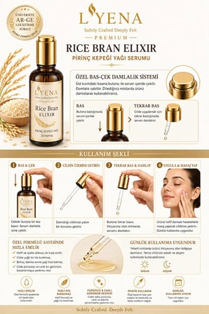 LYENA Premium Rice Bran Elixir Pirinç Kepeği Yağı Cilt Bakım Serumu 50 ml – Pürüzsüz ve Dengeli Görünüm Destekleyici 