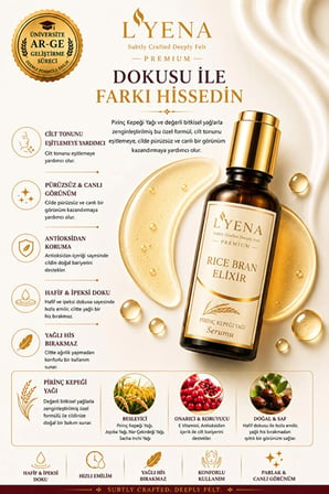 LYENA Premium Rice Bran Elixir Pirinç Kepeği Yağı Cilt Bakım Serumu 50 ml – Pürüzsüz ve Dengeli Görünüm Destekleyici 