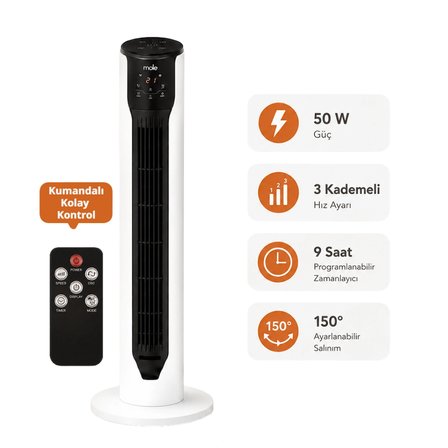 Mole F10 Kule Tipi  Kademe SayısıKumandalı 3 Kademeli 50W Beyaz