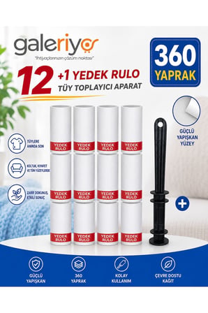 Galeriyo  Tüy Toplayıcı Aparat + 12 Adet Yedek Rulo (360 Yaprak)