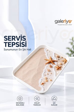 Galeriyo Deniz Sahil Desenli Orta Boy Servis Tepsisi