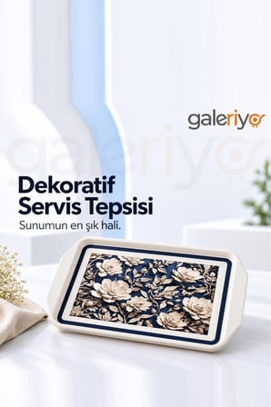 Galeriyo Beyaz Çiçek Desenli Servis Tepsisi kare 
