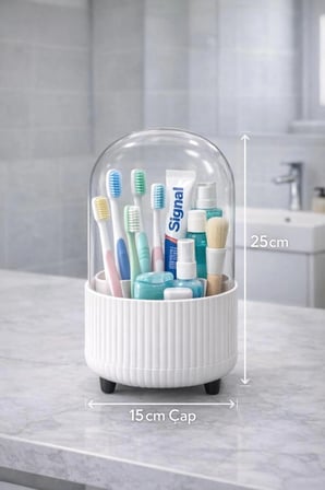 Galeriyo Şeffaf Kapaklı 360 Banyo Düzenleyici Organizer Beyaz