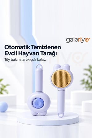Otomatik Temizlenen Kedi Figürlü Evcil Hayvan Tarağı Lila