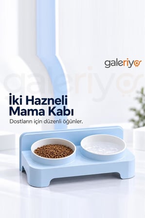 İki Hazneli Mama Kabı Mavi