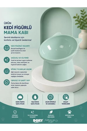 Galeriyo Kedi Figürlü Mama Kabı Mavi