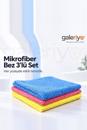 3'Lü Mikrofiber Temizlik Cam Ayna Bezi 40cm x40 cm