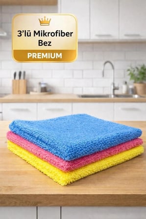 3'Lü Mikrofiber Temizlik Cam Ayna Bezi 40cm x40 cm