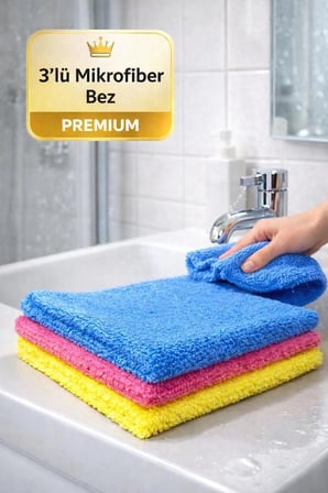 3'Lü Mikrofiber Temizlik Cam Ayna Bezi 40cm x40 cm