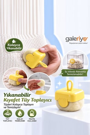 Yıkanabilir Mini Tüy Toplama Rulosu Dahili Hazneli Evcil Hayvan Kıl, Tüy Ve Toz Temizleyici Sarı