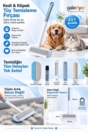Çok Fonksiyonlu Evcil Hayvan Tüy Alma Fırçası 4 Parça