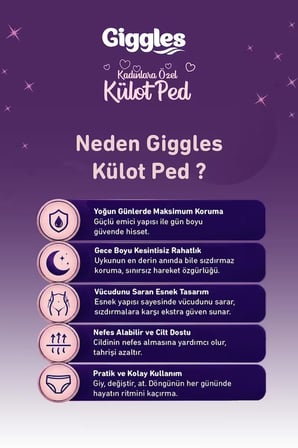 Giggles Külot Ped 52-100 Bel Ölçüsü 360° Esnek Beden Sızdırmaz Regl Gece Külodu 1 Paket 4 Adet