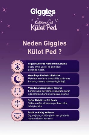 Giggles Külot Ped 52-100 Bel Ölçüsü 360° Esnek Beden Sızdırmaz Regl Gece Külodu 3 Paket 12 Adet