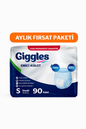 Giggles Yetişkin Emici Külot Bez Small Bel Ölçüsü 50-90cm Islaklık Göstergeli 30'lu 3 Paket 90 Adet