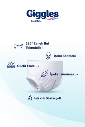 Giggles Yetişkin Emici Külot Bez Small Bel Ölçüsü 50-90cm Islaklık Göstergeli 30'lu 3 Paket 90 Adet