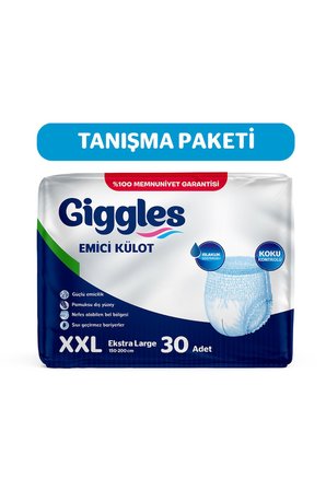 Giggles Yetişkin Emici Külot Bez XXLarge Bel Ölçüsü 170+cm Islaklık Göstergeli 30'lu 1 Paket 30 Adet