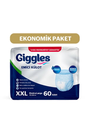 Giggles Yetişkin Emici Külot Bez XXLarge Bel Ölçüsü 170+cm Islaklık Göstergeli 30'lu 2 Paket 60 Adet