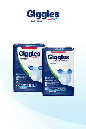Giggles Yetişkin Emici Külot Bez XXLarge Bel Ölçüsü 170+cm Islaklık Göstergeli 30'lu 2 Paket 60 Adet