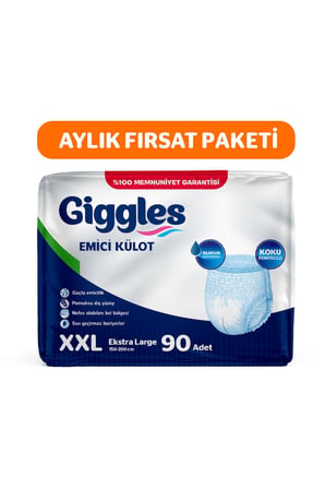 Giggles Yetişkin Emici Külot Bez XXLarge Bel Ölçüsü 170+cm Islaklık Göstergeli 30'lu 3 Paket 90 Adet