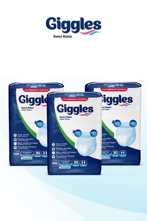 Giggles Yetişkin Emici Külot Bez XXLarge Bel Ölçüsü 170+cm Islaklık Göstergeli 30'lu 3 Paket 90 Adet