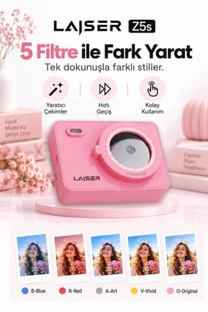Laiser Z5s İnstant Kamera ve Fotoğraf Yazıcısı - Şipşak Fotoğraf Makinesi -Pembe