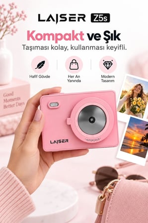 Laiser Z5s İnstant Kamera ve Fotoğraf Yazıcısı - Şipşak Fotoğraf Makinesi -Pembe