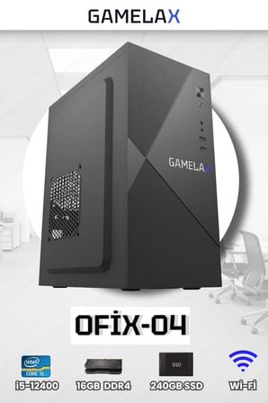 Gamelax Ofix-04 Intel Core i5-12400 16GB DDR4 Ram 256GB SATA SSD Wi-Fi Masaüstü Ofis Bilgisayarı