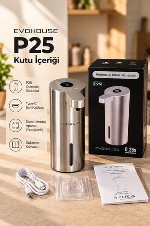 Otomatik Sensörlü Sıvı Sabun Dispenseri Paslanmaz Çelik INOX - P25 Model