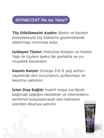 Cutepet Skin & Coat Kedi Deri ve Tüy Sağlığı Malt 100g – Omega 3-6-9, Biotin ve Kolajen Destekli