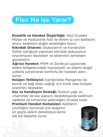 Cutepet Flex Kedi Eklem ve Kemik Sağlığı Tableti 60 Adet – Glukozamin Kondroitin MSM Destekli