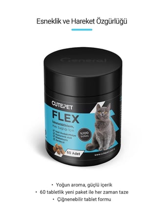 Cutepet Flex Kedi Eklem ve Kemik Sağlığı Tableti 60 Adet – Glukozamin Kondroitin MSM Destekli