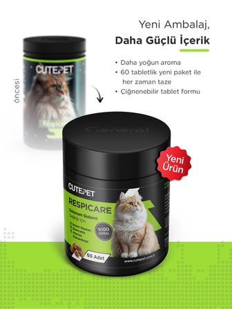 Cutepet Respicare Kedi Solunum Destek Tableti 60 Adet – Bağışıklık Desteği ve Nefes Açıcı Takviye