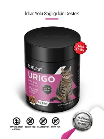 Cutepet Urigo Kedi Üriner Sağlık Tableti 60 Adet – İdrar Yolu ve Mesane Destekleyici Takviye