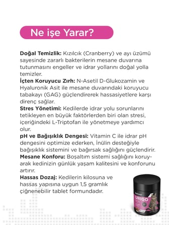 Cutepet Urigo Kedi Üriner Sağlık Tableti 60 Adet – İdrar Yolu ve Mesane Destekleyici Takviye