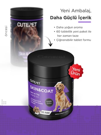 Cutepet Skin & Coat Köpek Deri ve Tüy Sağlığı Tableti 60 Adet – Omega 3-6-9, Biotin ve Kolajen Destekli