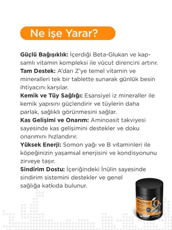 Cutepet Multivit Köpek Vitamin ve Mineral Tableti 60 Adet – Günlük Bağışıklık, Enerji ve Genel Sağlık Desteği