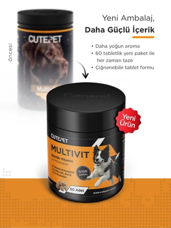 Cutepet Multivit Köpek Vitamin ve Mineral Tableti 60 Adet – Günlük Bağışıklık, Enerji ve Genel Sağlık Desteği