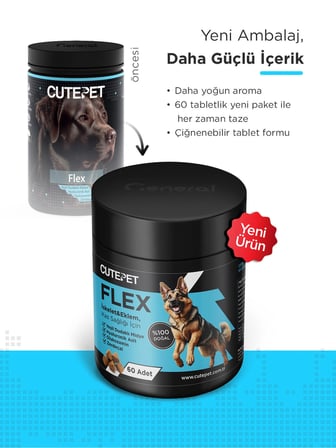 Cutepet Flex Köpek Eklem ve Kemik Sağlığı Tableti 60 Adet – Glukozamin, Kondroitin, MSM Destekli