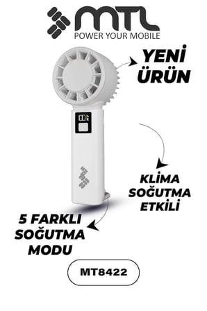 Peltier Buz Soğutmalı El Vantilatörü | 5 Kademe, 3600mAh, 15000 RPM, USB-C, Masa Standlı MT8422
