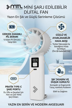 Peltier Buz Soğutmalı El Vantilatörü | 5 Kademe, 3600mAh, 15000 RPM, USB-C, Masa Standlı MT8422