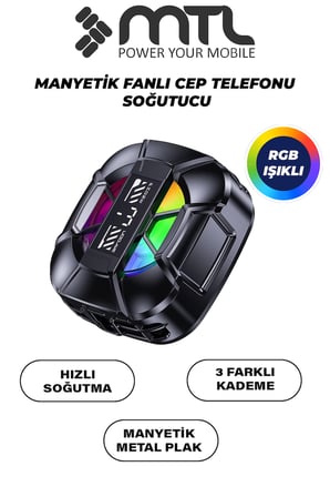 Telefon Tablet Soğutucu Fan | Magsafe Uyumlu, Klipsli, RGB, 3 Kademeli Siyah MT8466