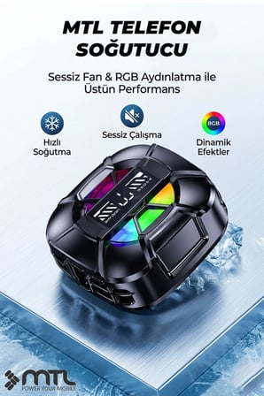 Telefon Tablet Soğutucu Fan | Magsafe Uyumlu, Klipsli, RGB, 3 Kademeli Siyah MT8466