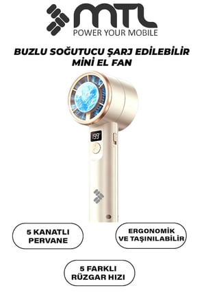 Peltier Buz Soğutmalı El Vantilatörü | 199 Kademe, 3600mAh, 9300 RPM, USB-C, Askılı MT8420