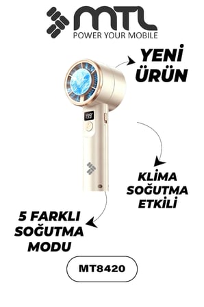 Peltier Buz Soğutmalı El Vantilatörü | 199 Kademe, 3600mAh, 9300 RPM, USB-C, Askılı MT8420