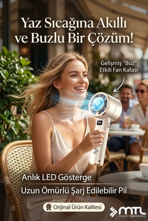 Peltier Buz Soğutmalı El Vantilatörü | 199 Kademe, 3600mAh, 9300 RPM, USB-C, Askılı MT8420