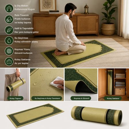 Taşınabilir Namaz Matı - Rulo Seccade, Yıkanabilir, Isı Yalıtımlı